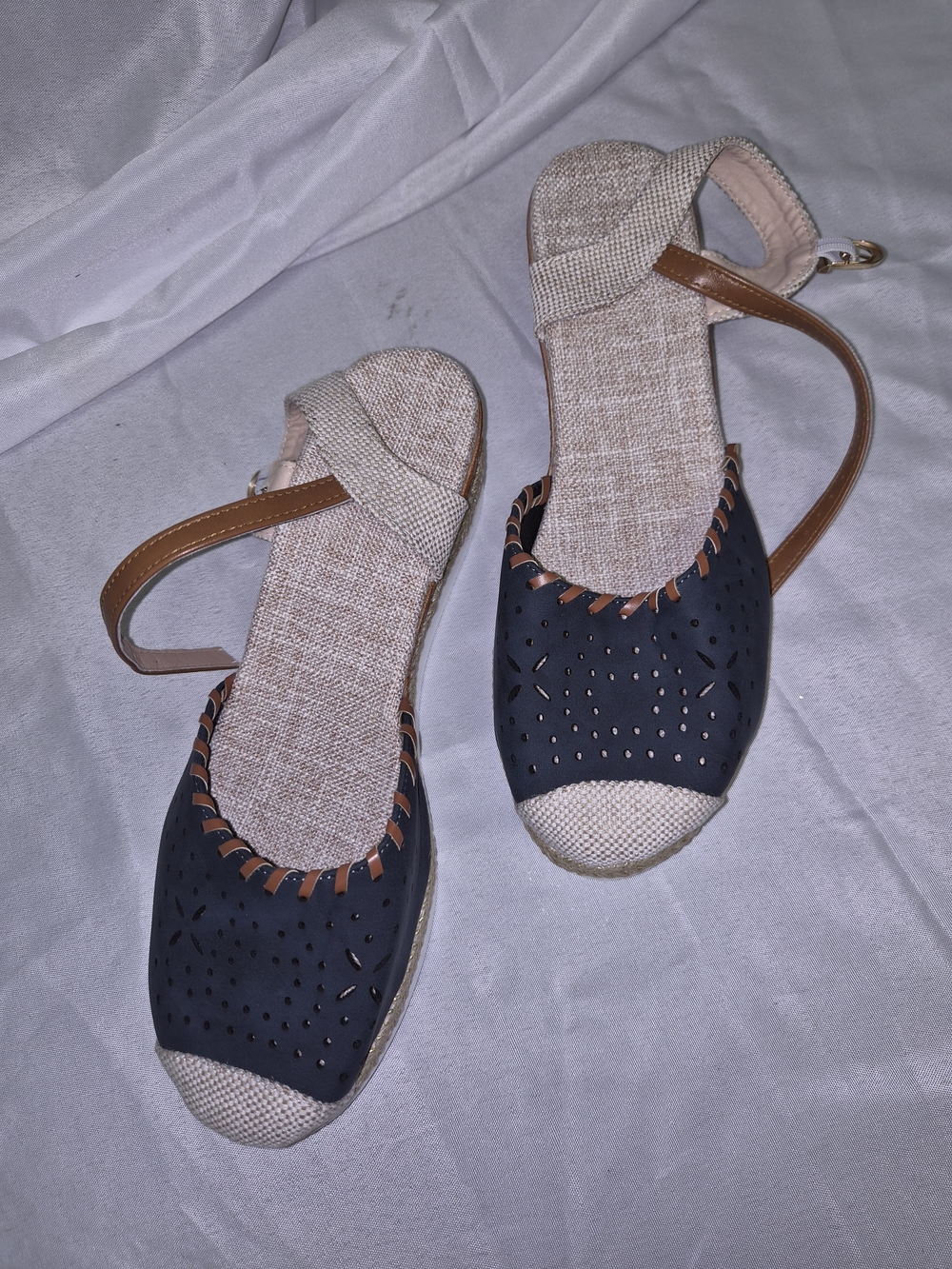 Women’s Navy Woven Espadrille Sandals - Brown Strap